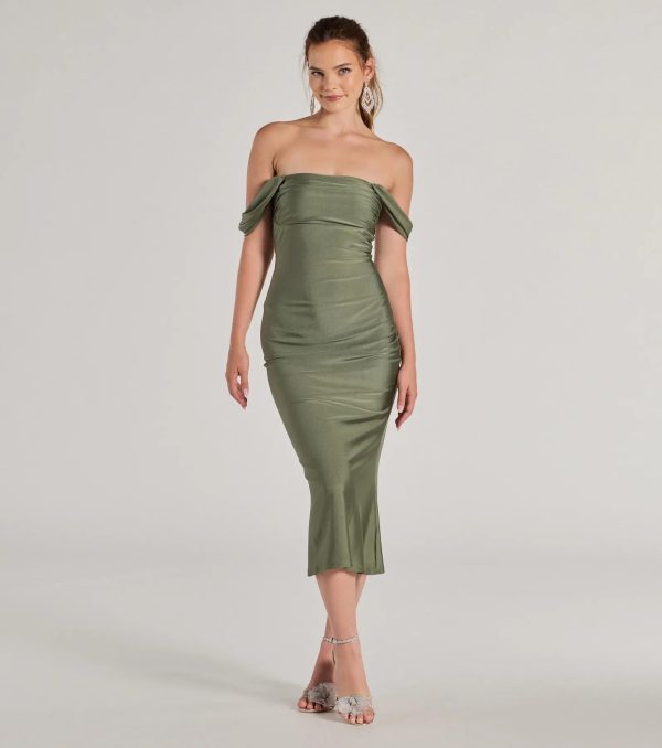 Exceptional Off-The-Shoulder Flared Midi Dress - Image 9