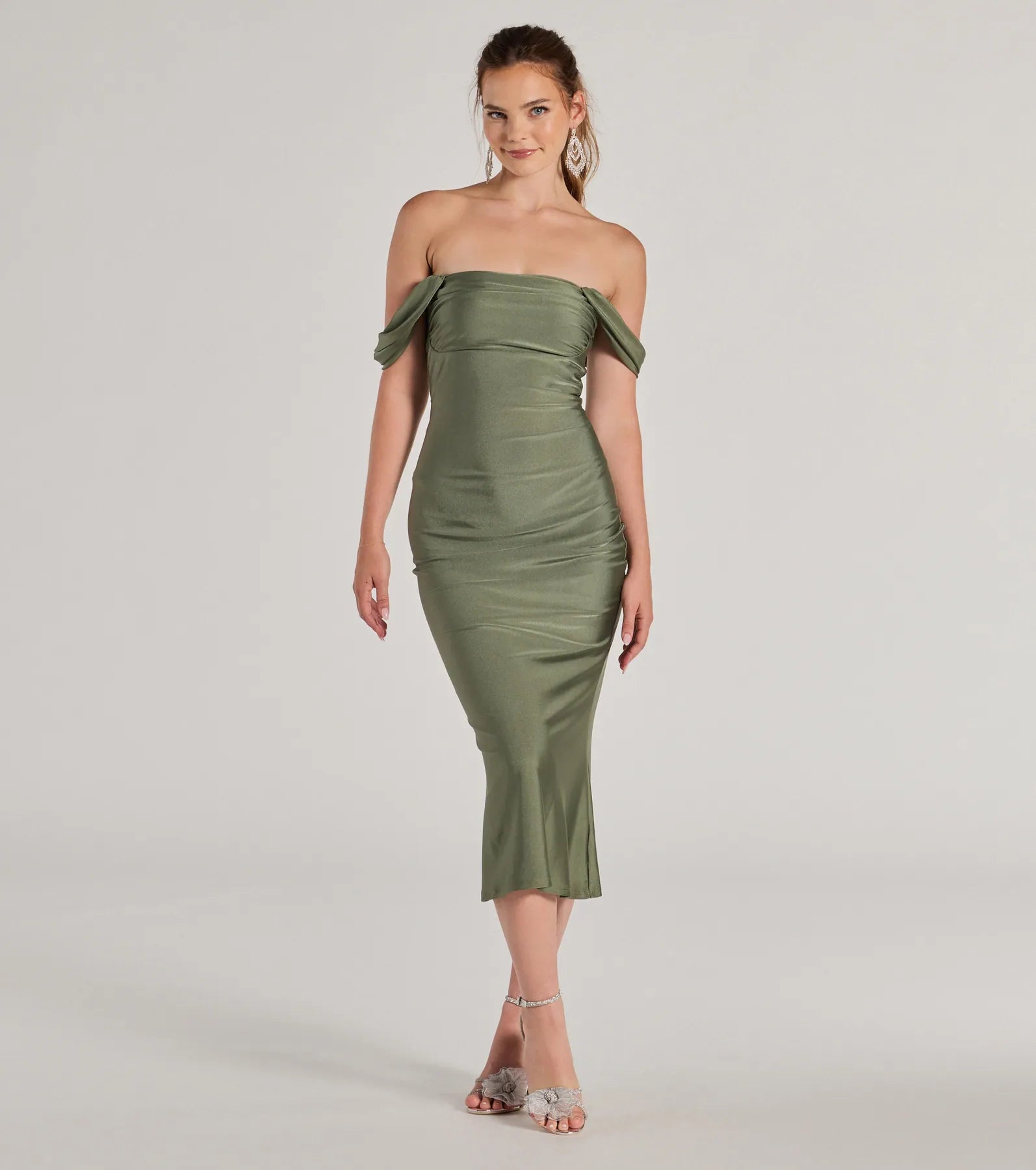 Exceptional Off-The-Shoulder Flared Midi Dress - Image 9