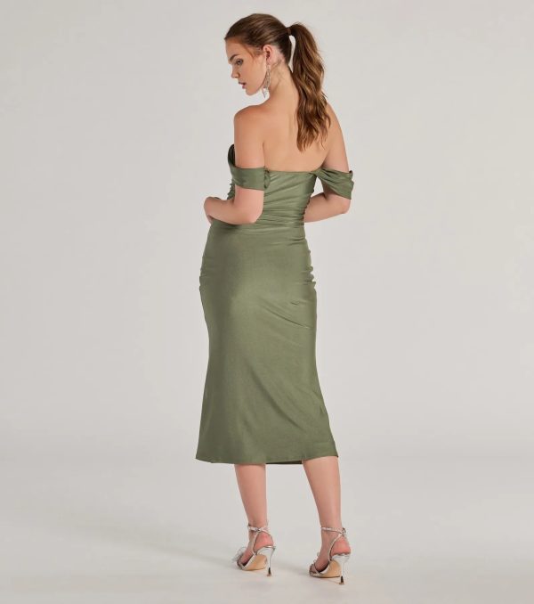 Exceptional Off-The-Shoulder Flared Midi Dress - Image 10