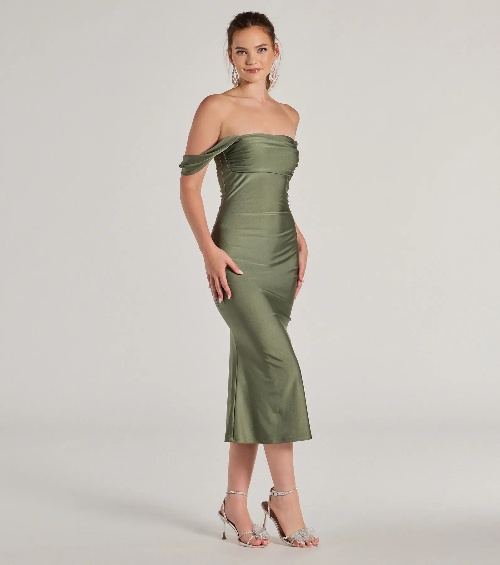 Exceptional Off-The-Shoulder Flared Midi Dress - Image 12