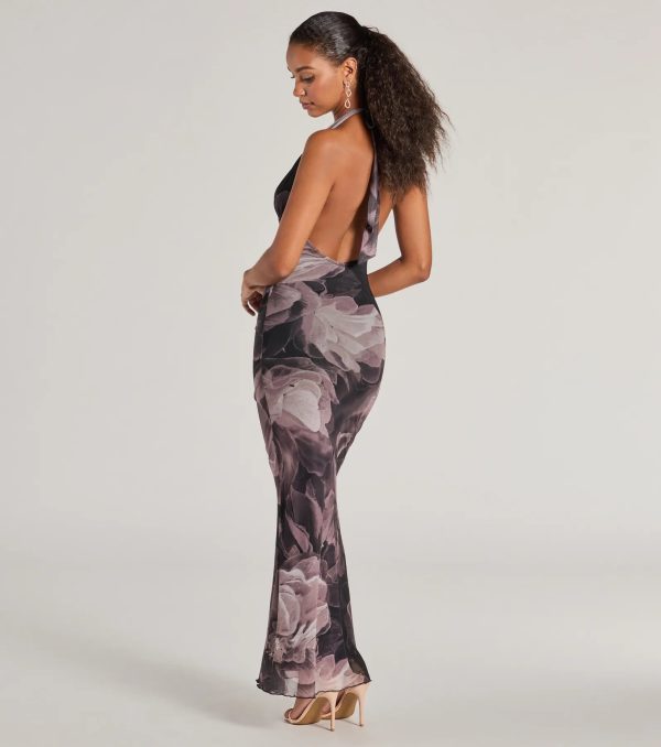 Drama-Worthy Abstract Floral Mesh Maxi Dress - Image 2