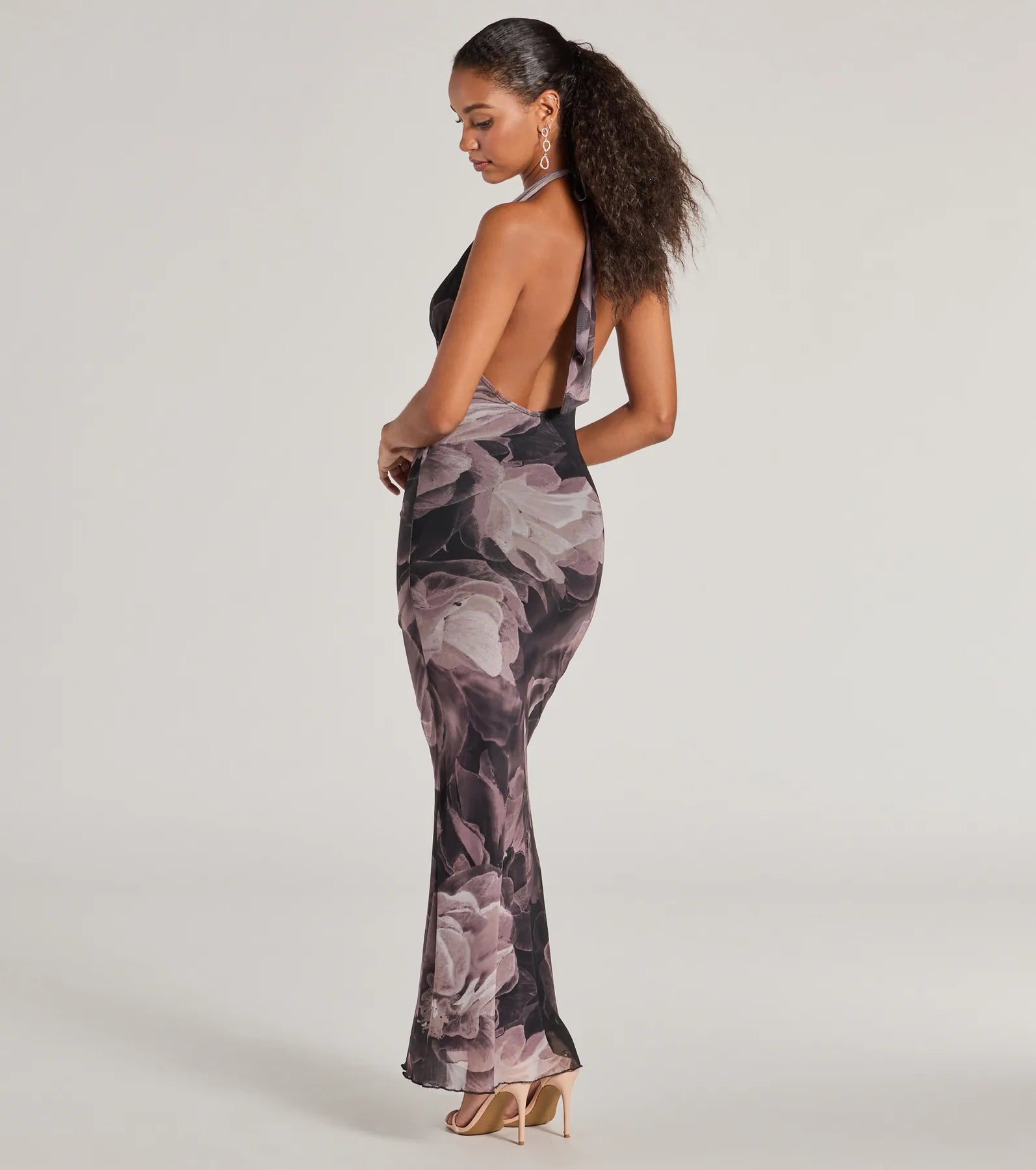 Drama-Worthy Abstract Floral Mesh Maxi Dress - Image 2
