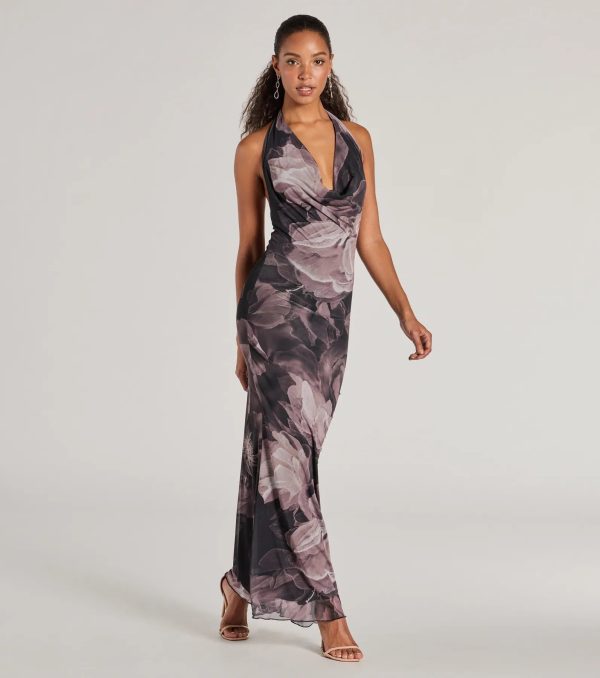 Drama-Worthy Abstract Floral Mesh Maxi Dress - Image 4