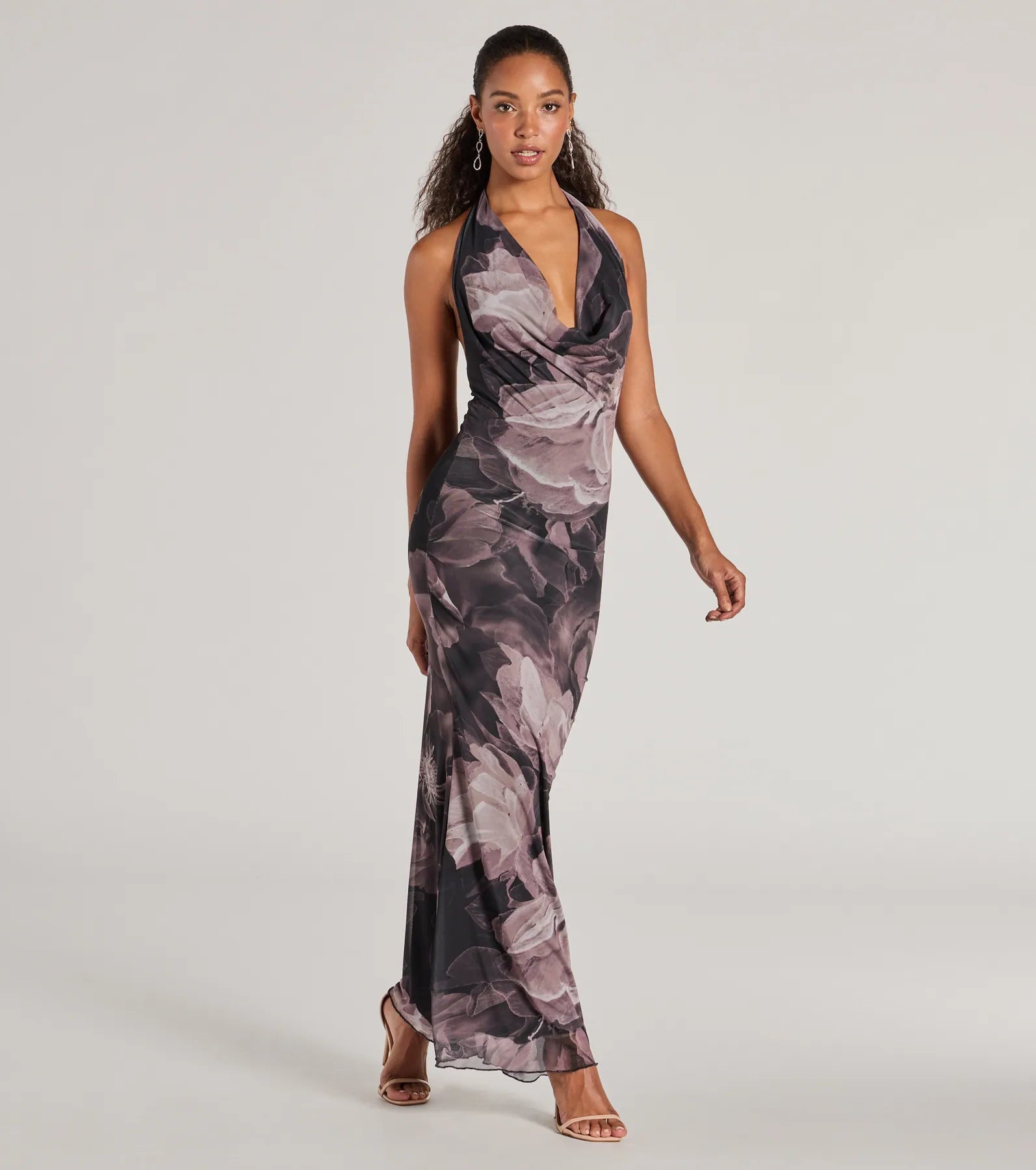 Drama-Worthy Abstract Floral Mesh Maxi Dress - Image 4