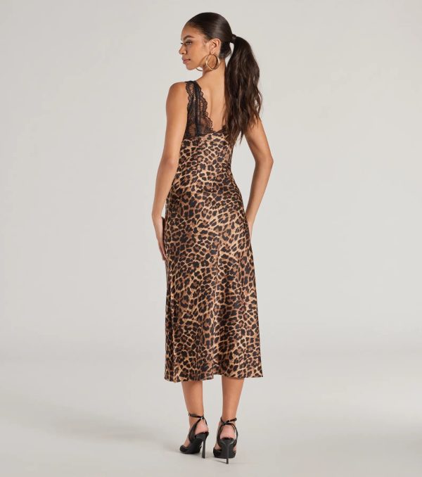 Sleek Leopard Print Lace And Satin Midi Dress - Image 2