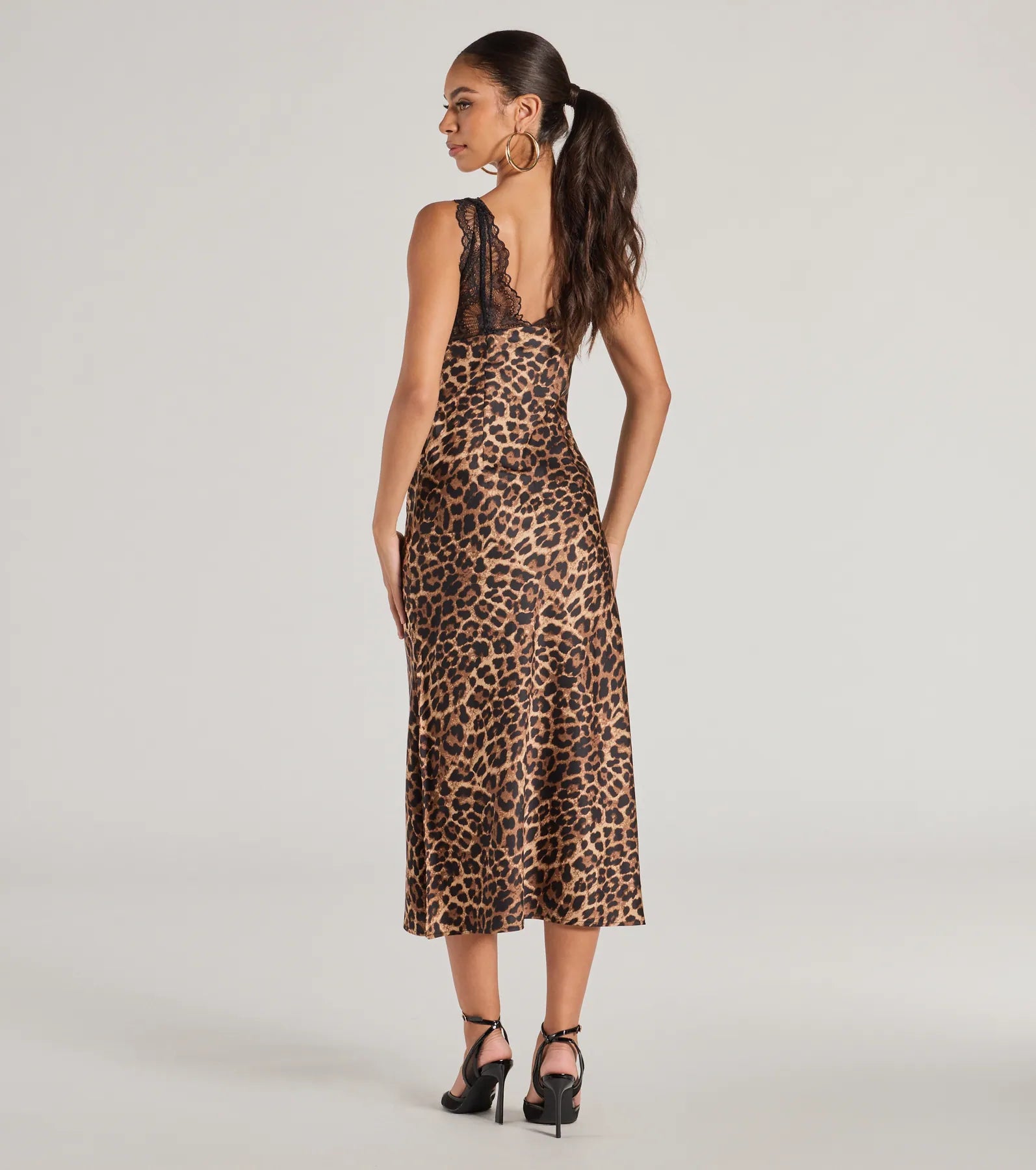 Sleek Leopard Print Lace And Satin Midi Dress - Image 2