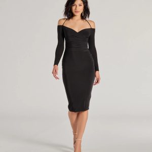 Strike A Pose Long Sleeve Halter Midi Dress