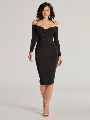 Strike A Pose Long Sleeve Halter Midi Dress