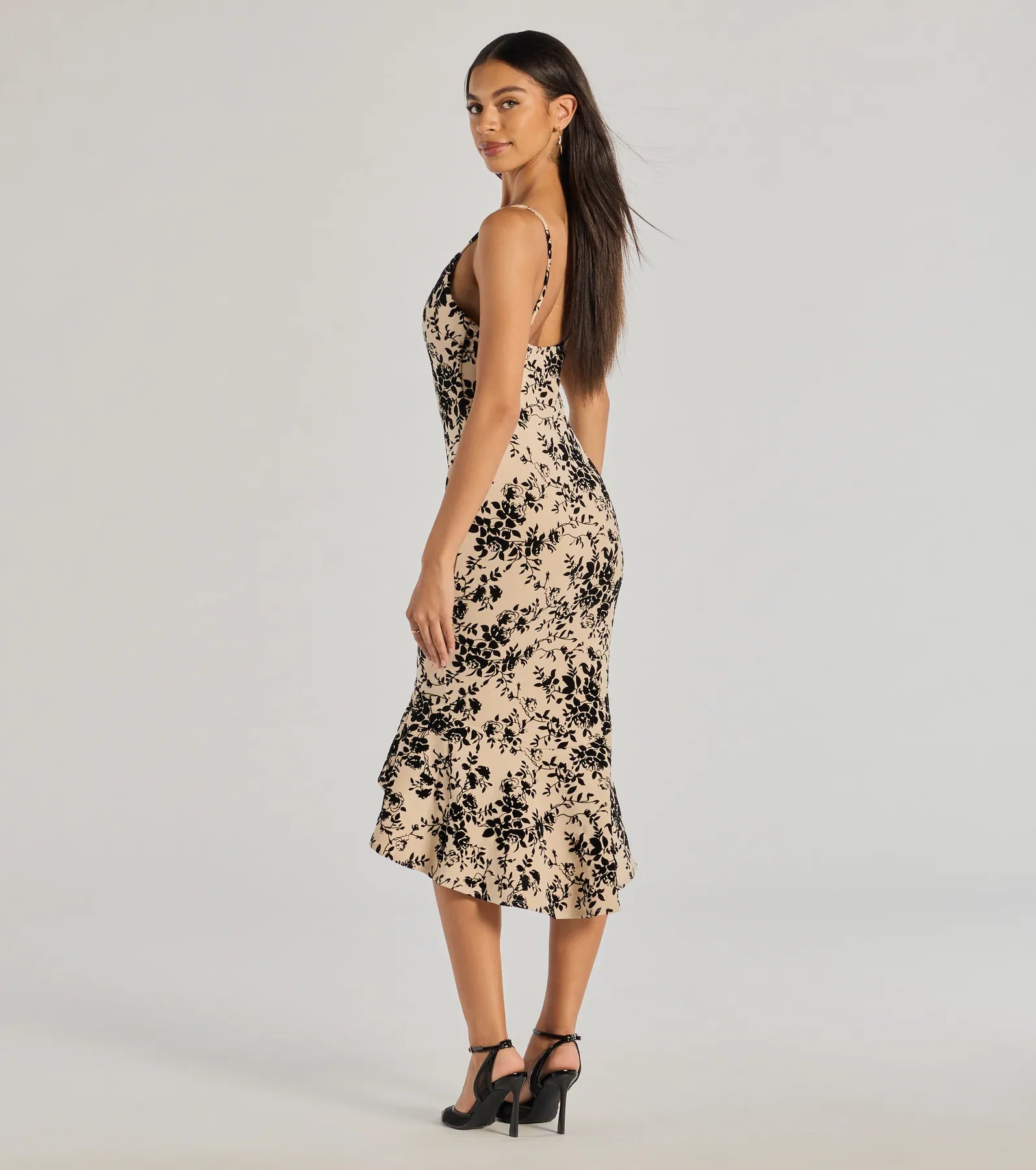 In The Garden Floral Velvet Midi Dress - Image 10