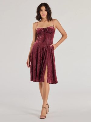 Floral Beauty Velvet Flocked Mesh Midi Dress