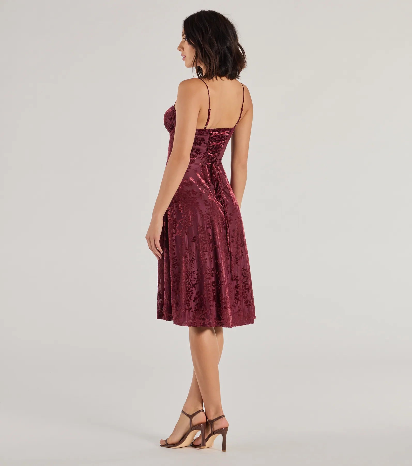 Floral Beauty Velvet Flocked Mesh Midi Dress - Image 2