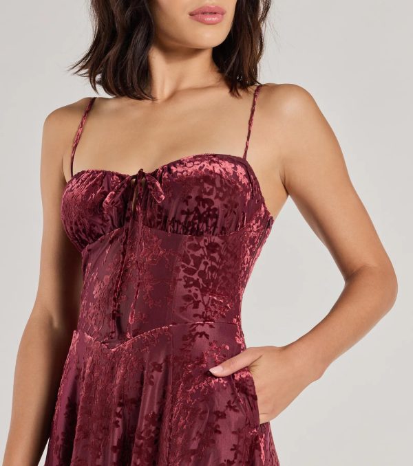 Floral Beauty Velvet Flocked Mesh Midi Dress - Image 3