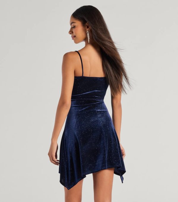 Luxe Glitzy Glitter Velvet A-Line Mini Dress - Image 2