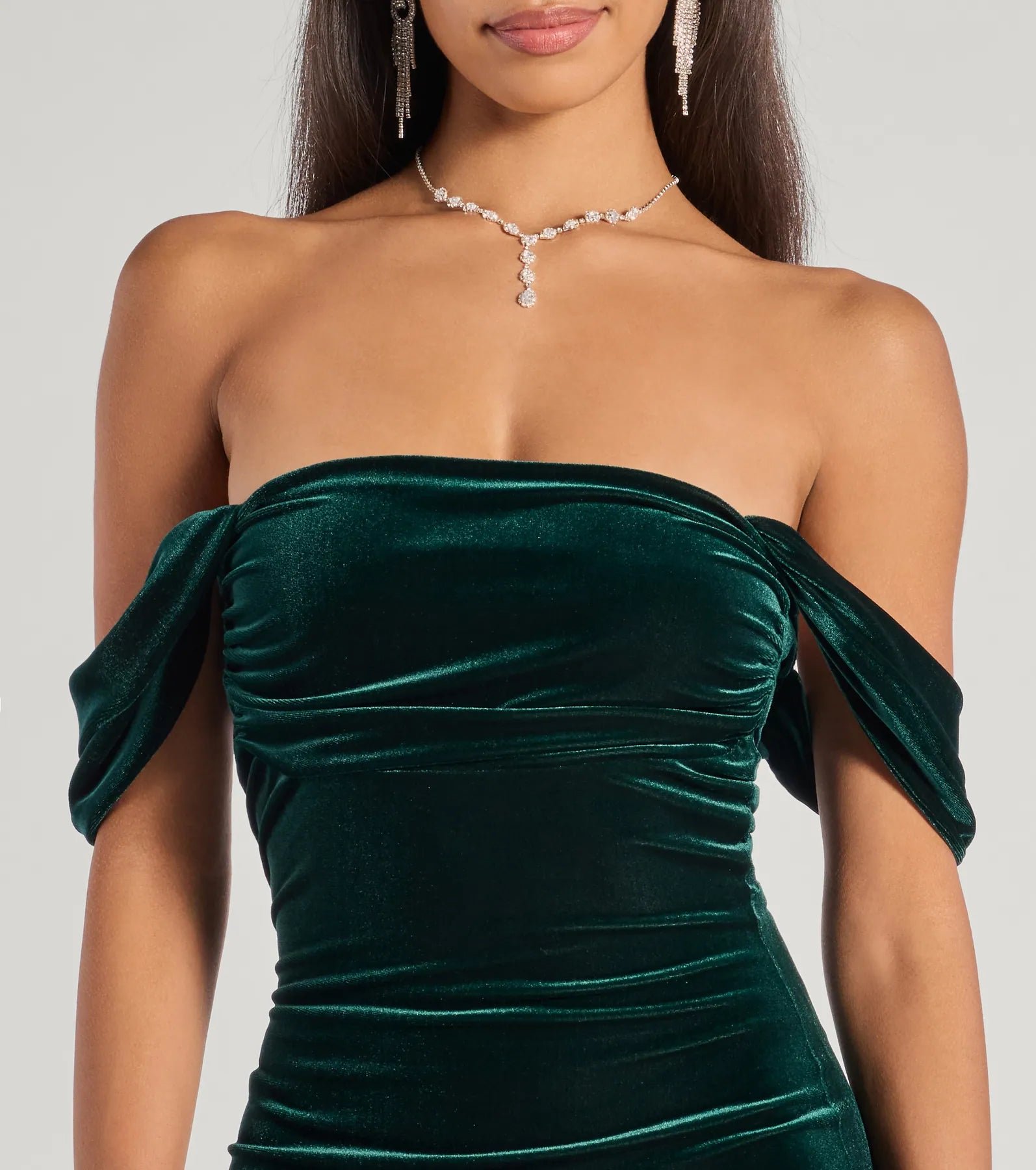 Regal Moment Off-The-Shoulder Velvet Midi Dress - Image 3