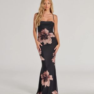 Romance Era Floral Lace-Up Back Long Mermaid Dress