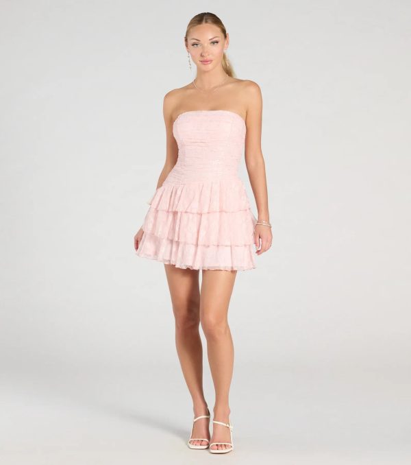 Lovely Nights Strapless Lace Ruffle Skater Dress - Image 3