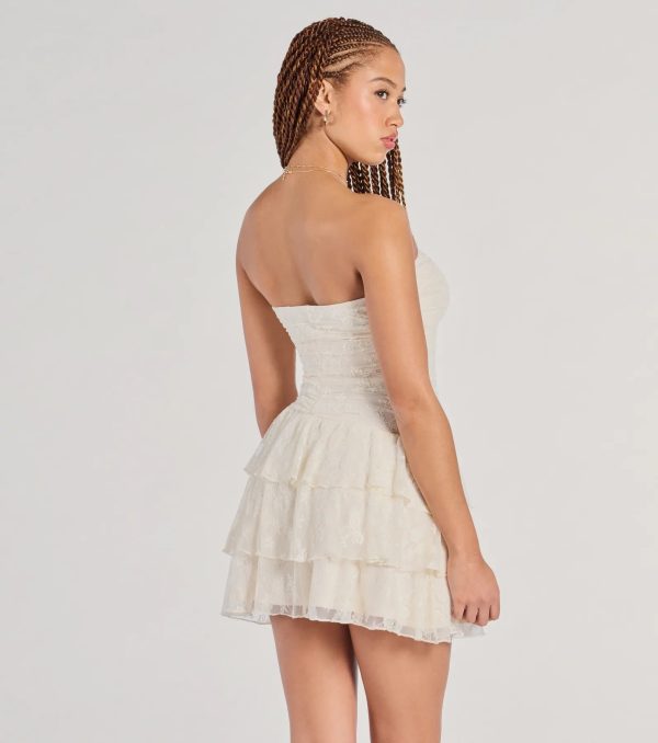 Lovely Nights Strapless Lace Ruffle Skater Dress - Image 7