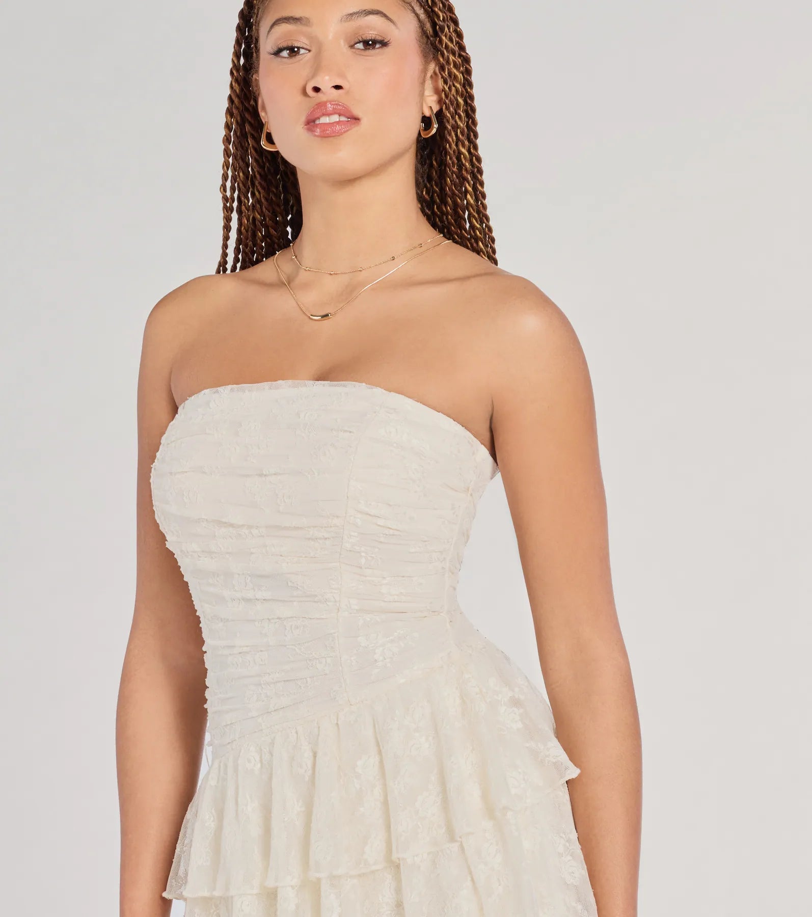 Lovely Nights Strapless Lace Ruffle Skater Dress - Image 9