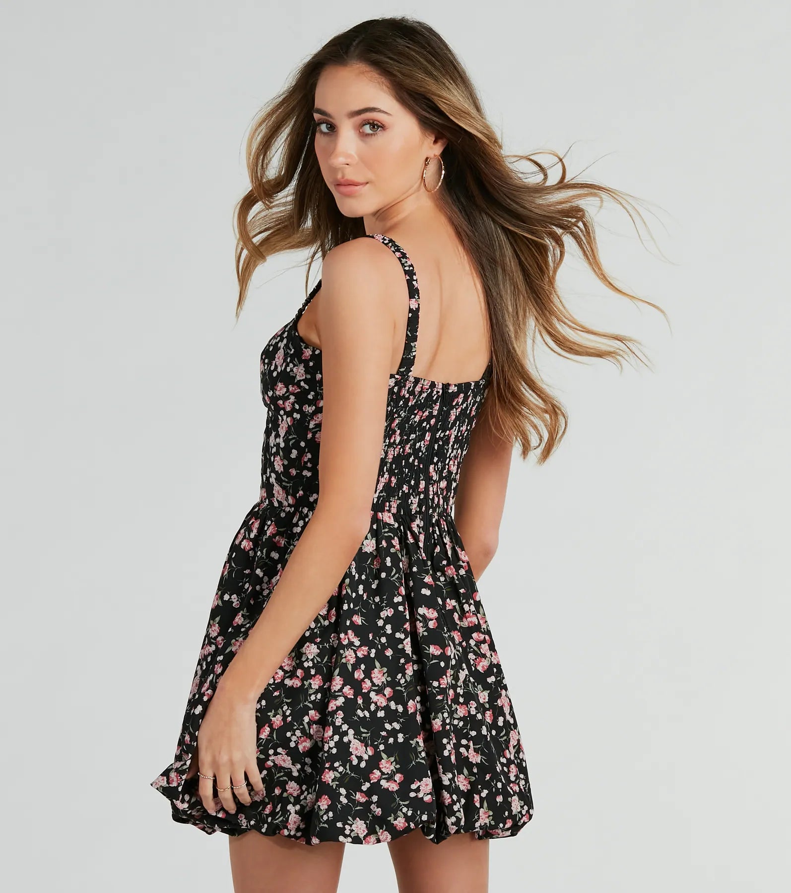 Spring Has Sprung Floral Bubble Hem Skater Dress - Image 3