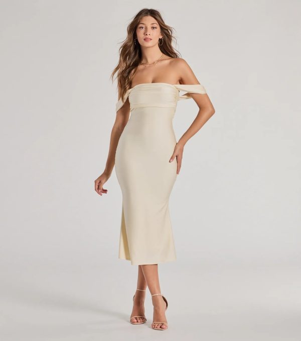 Exceptional Off-The-Shoulder Flared Midi Dress - Image 13