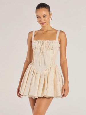 Flirt It Up Floral Jacquard Satin Corset Skater Dress