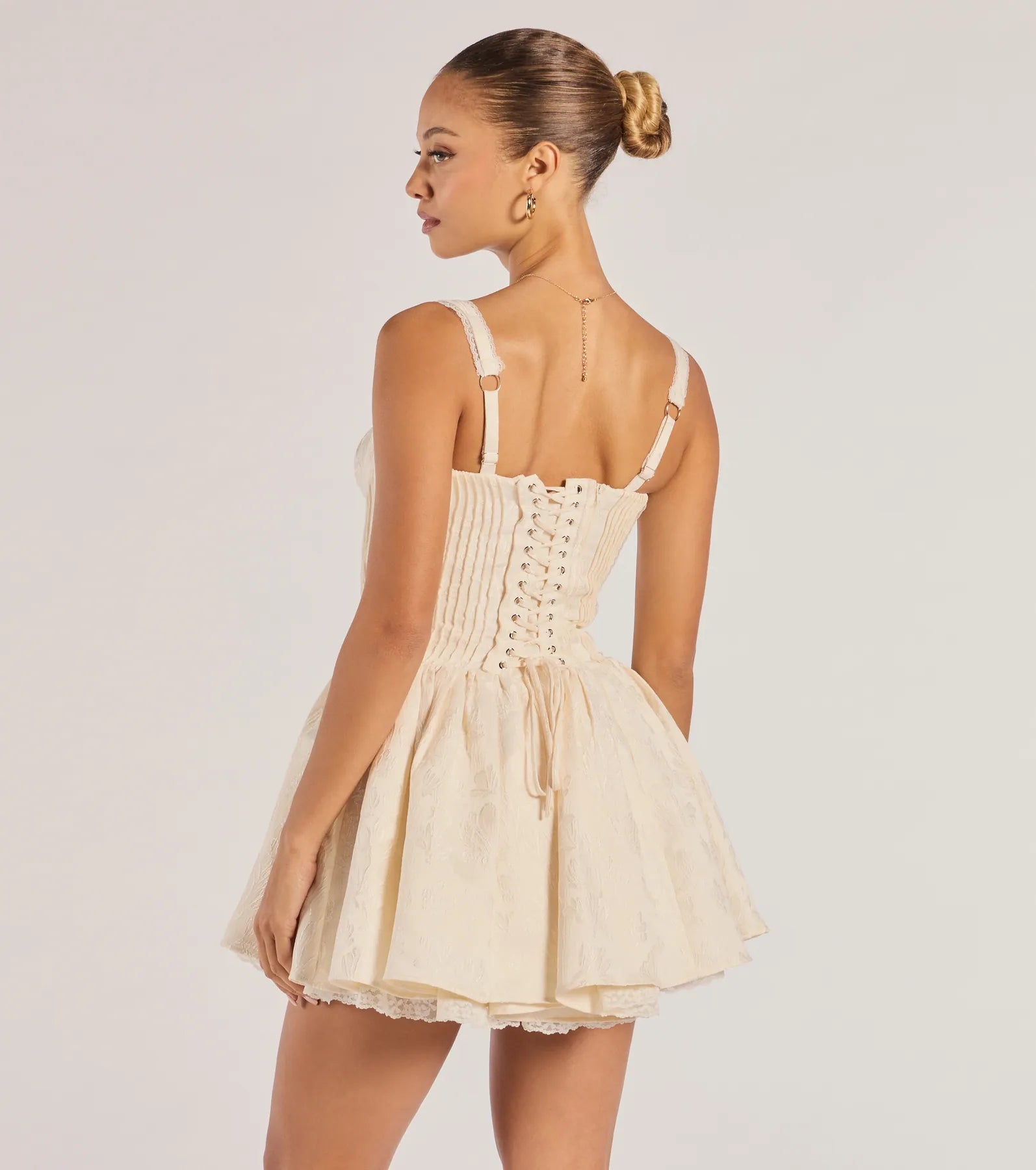 Flirt It Up Floral Jacquard Satin Corset Skater Dress - Image 2