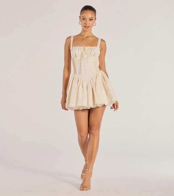 Flirt It Up Floral Jacquard Satin Corset Skater Dress - Image 3