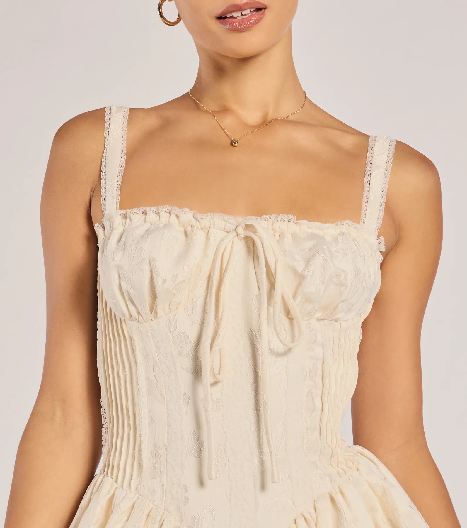 Flirt It Up Floral Jacquard Satin Corset Skater Dress - Image 4