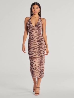 Sultry And Sassy Zebra Print Halter Midi Dress