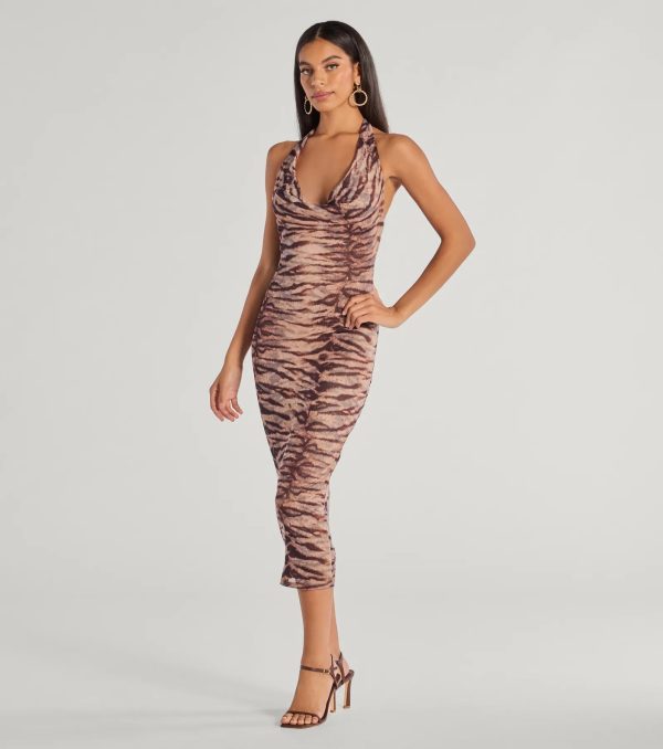 Sultry And Sassy Zebra Print Halter Midi Dress - Image 4