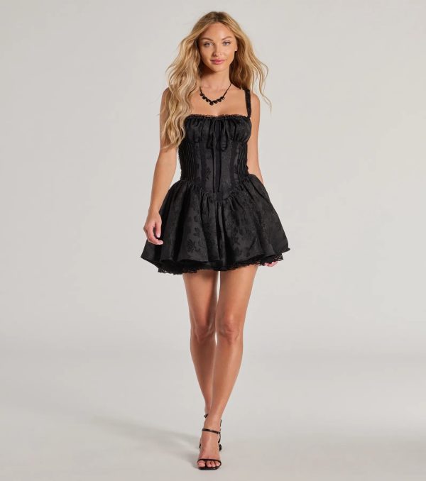 Flirt It Up Floral Jacquard Satin Corset Skater Dress - Image 8
