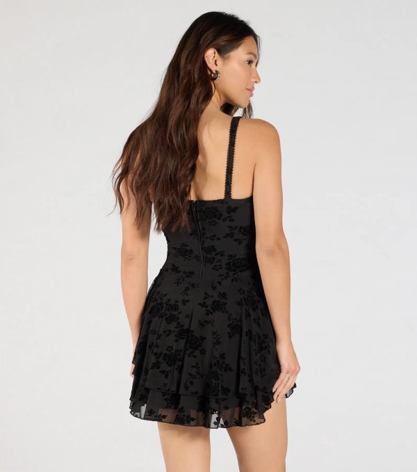 Stealing Hearts Flocked Velvet Skater Dress - Image 2