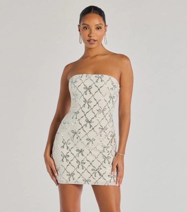 Cutest Style Sequin Bow Strapless Lace-Up Mini Dress - Image 9