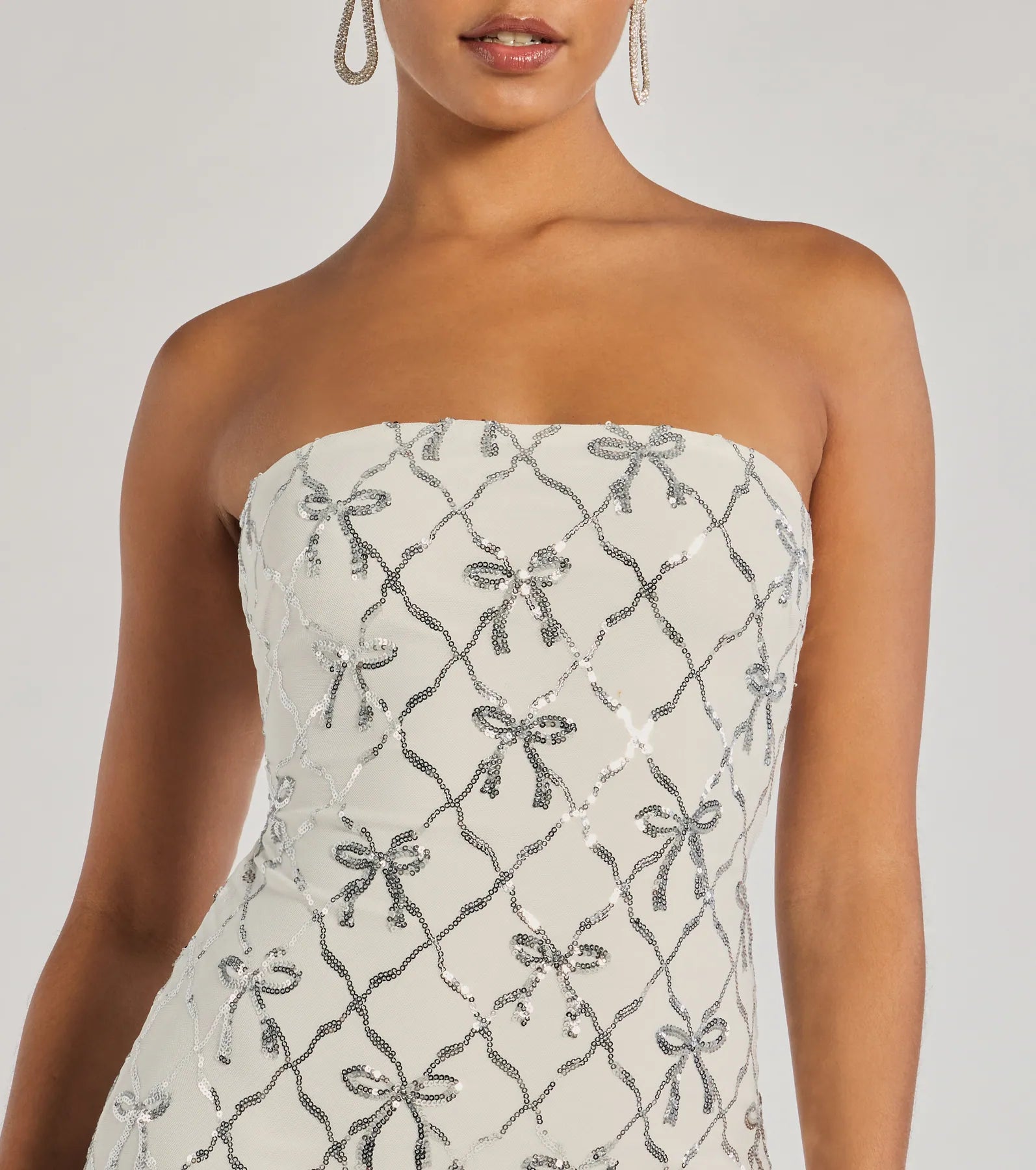 Cutest Style Sequin Bow Strapless Lace-Up Mini Dress - Image 12