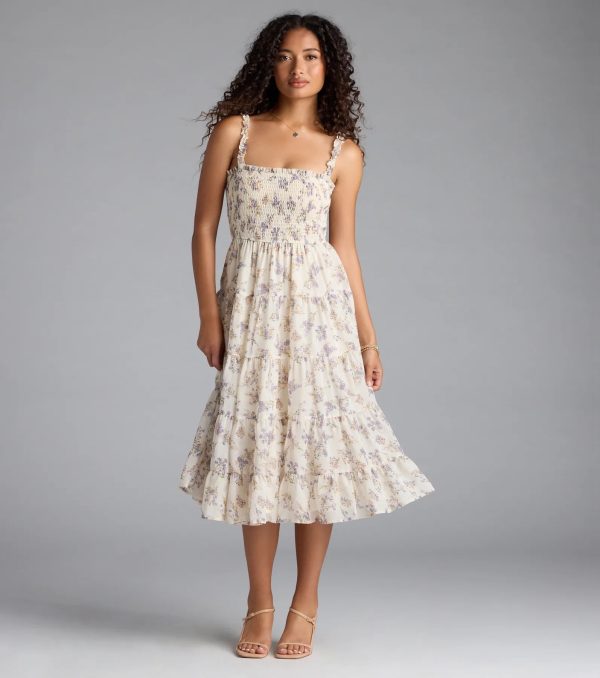 Effortless Love Ruffled Floral Chiffon Midi Dress