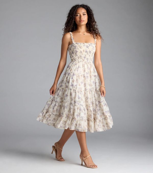Effortless Love Ruffled Floral Chiffon Midi Dress - Image 4