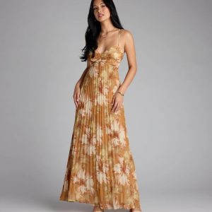 Effortless Enchantment Floral Pleated Maxi Dress