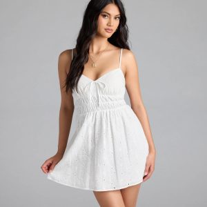 Here To Be Loved V-Neck Eyelet Skater Mini Dress