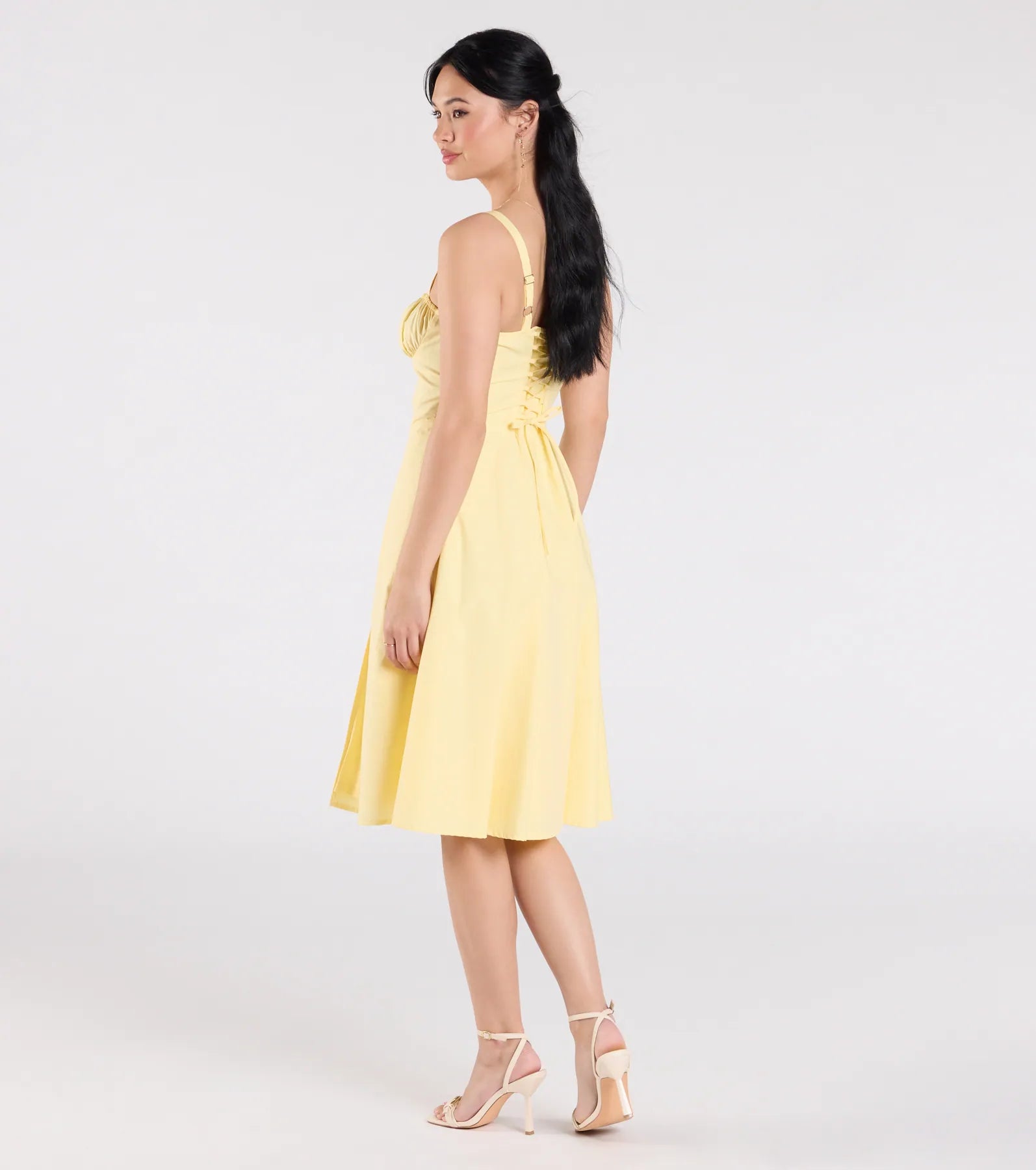 Playful And Pretty Corset Lace-Up Midi Dress - Image 2