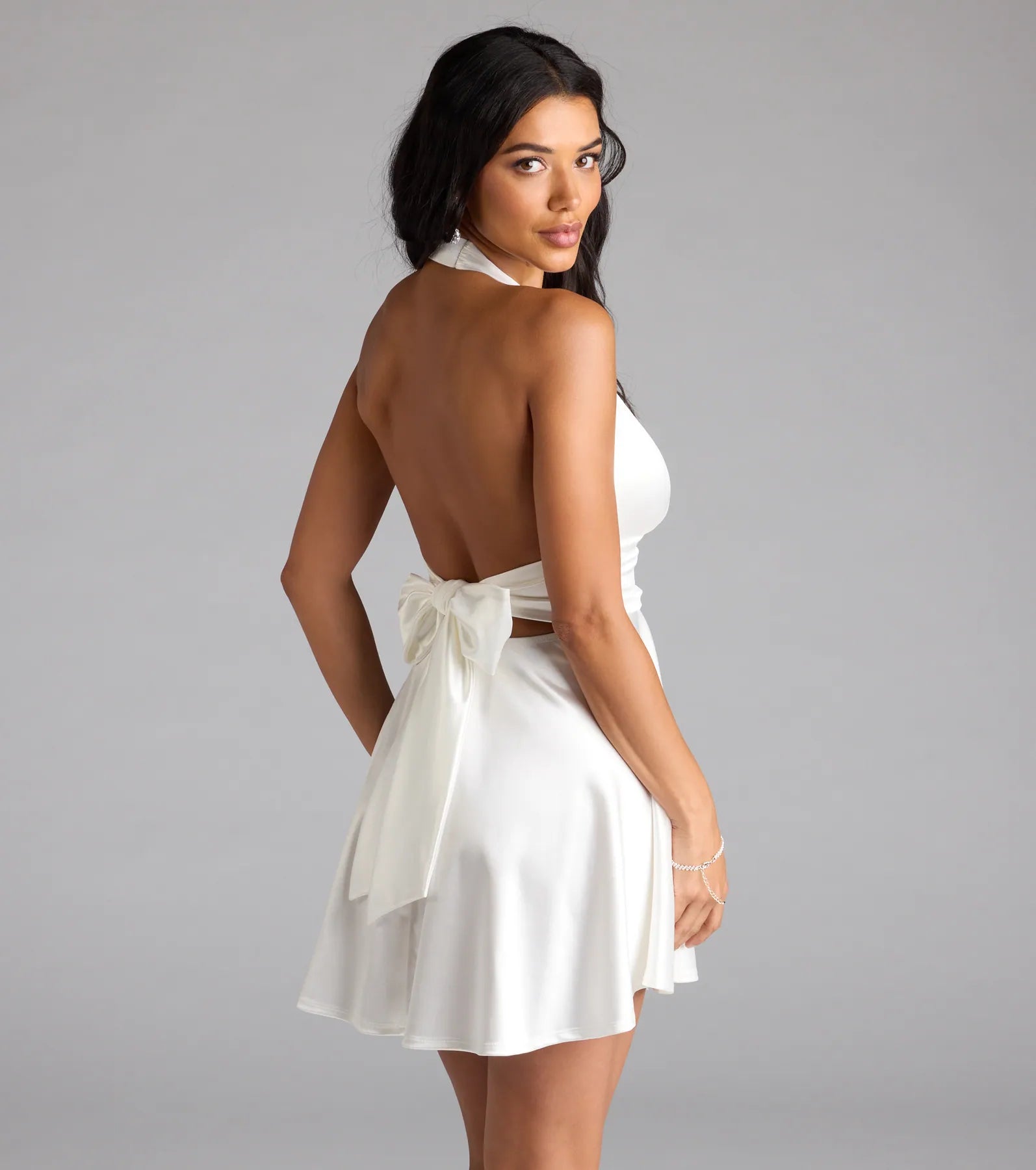 Twirl-Worthy Satin Halter Skater Dress - Image 6