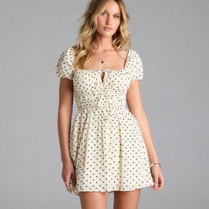 Dearest Charm Bow Print Skater Dress