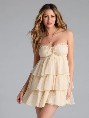 Playful Mood Strapless Ruffled Skater Dress