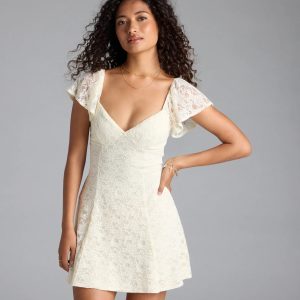 Romantic Allure Flutter Sleeve A-Line Lace Mini Dress
