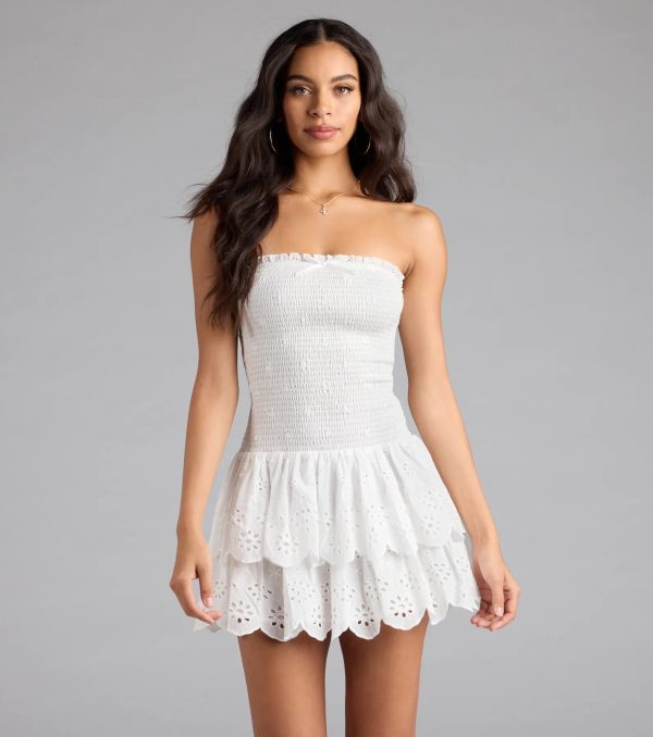 Always Sunny Strapless Ruffle Eyelet Mini Dress - Image 2
