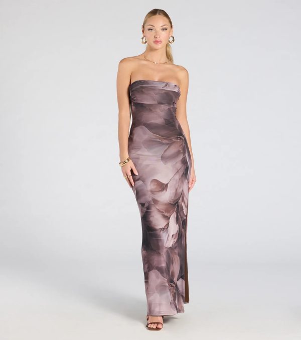 Major Energy Strapless Floral Mesh Maxi Dress - Image 2