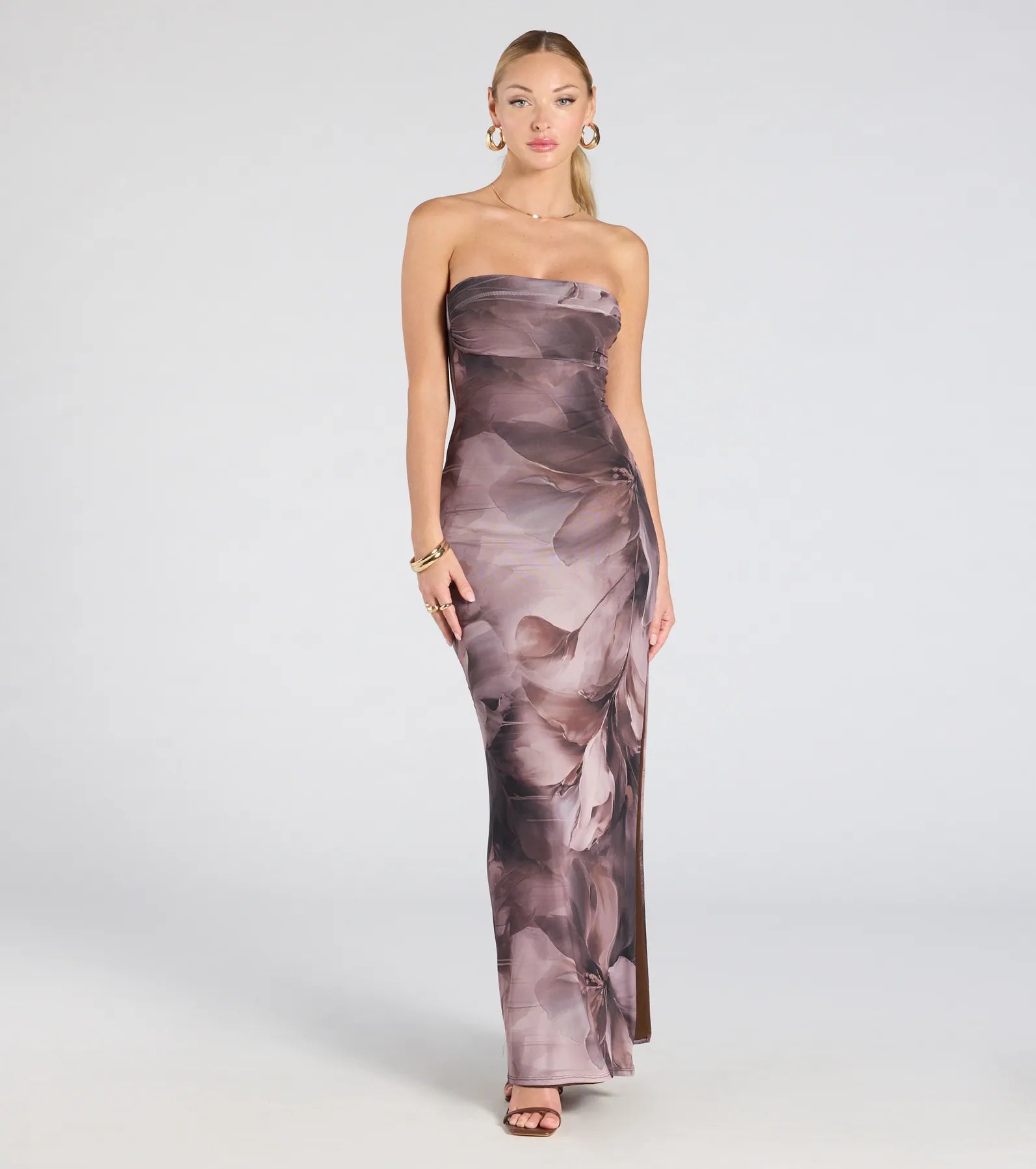 Major Energy Strapless Floral Mesh Maxi Dress - Image 2