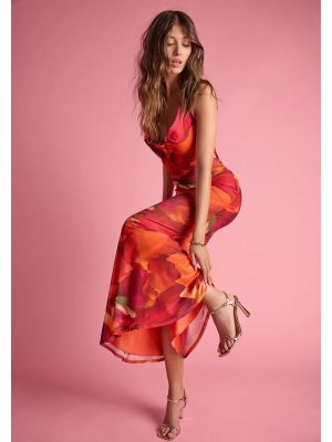 Island Style Tropical Halter Mesh Maxi Dress