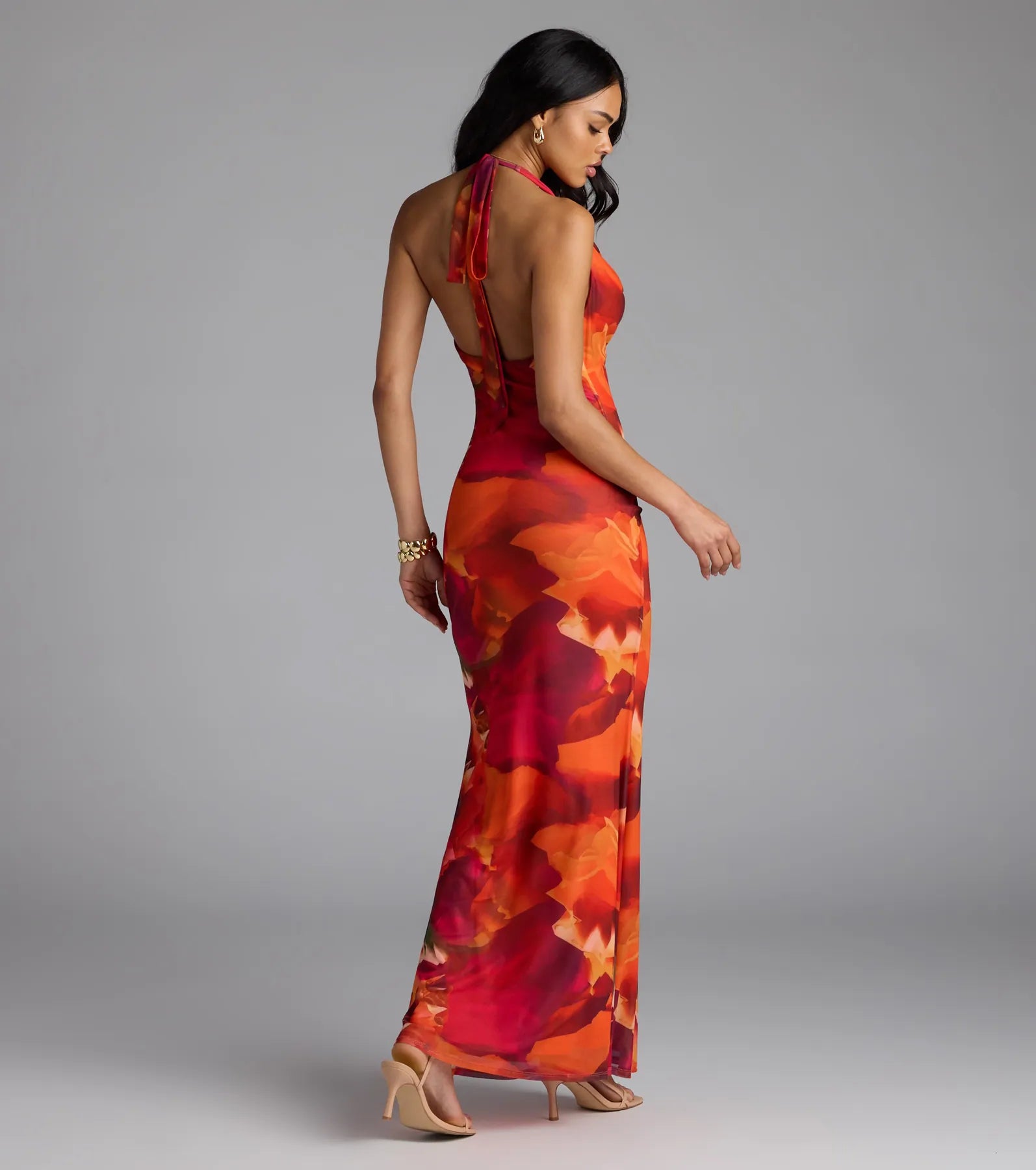 Island Style Tropical Halter Mesh Maxi Dress - Image 3