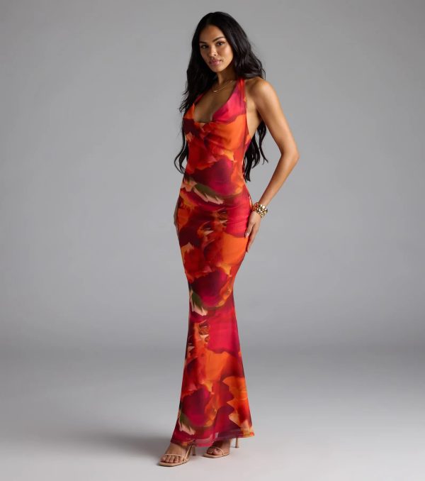 Island Style Tropical Halter Mesh Maxi Dress - Image 5