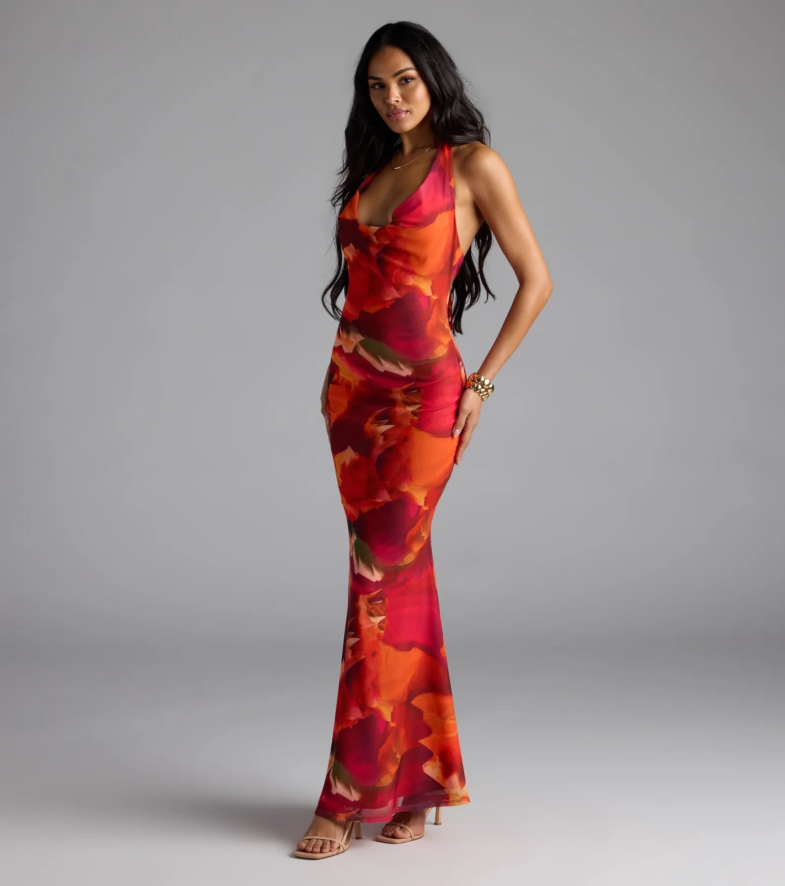 Island Style Tropical Halter Mesh Maxi Dress - Image 5